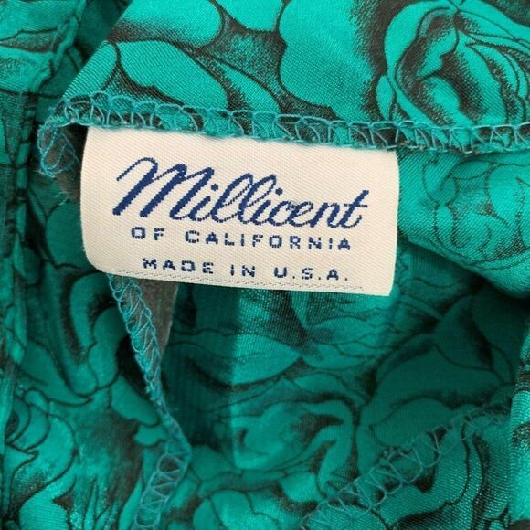 Vintage Millicent of California Cocktail Dress 6 Green Black Peplum Floral - Picture 7 of 7